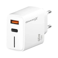 Зарядное устройство Grand-X GaN 1xUSB-C + 1xUSB QC3.0 45W white (CH-460W)