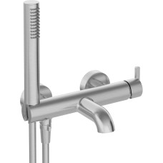 Deante Shower set Silia with bathtub mixer, hand shower, handle - wall-mounted, brushed steel (BQS_F11M)