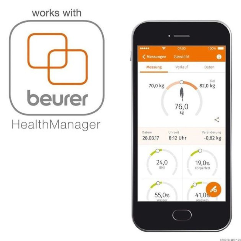 Beurer Scales for floor, 2хААА included, glass, black (BF_600_PURE_BLACK)