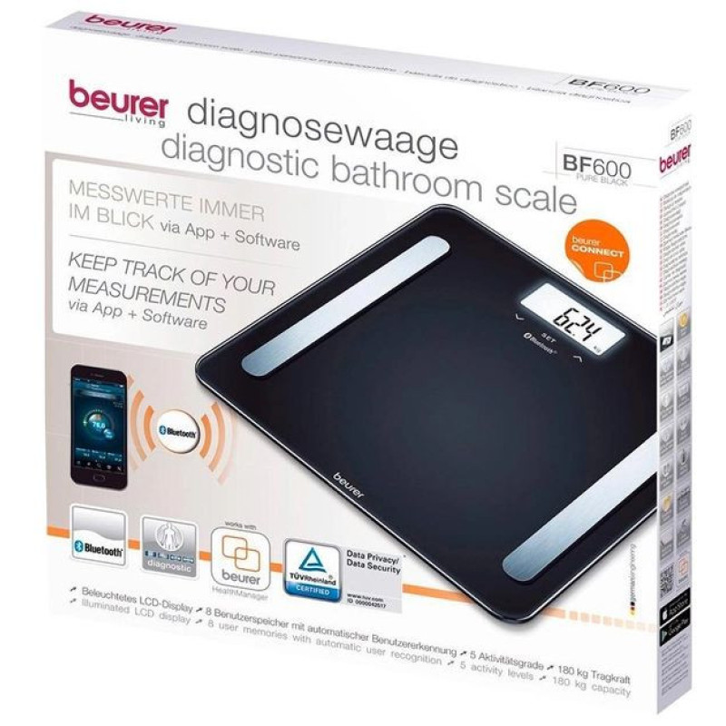 Beurer Scales for floor, 2хААА included, glass, black (BF_600_PURE_BLACK)