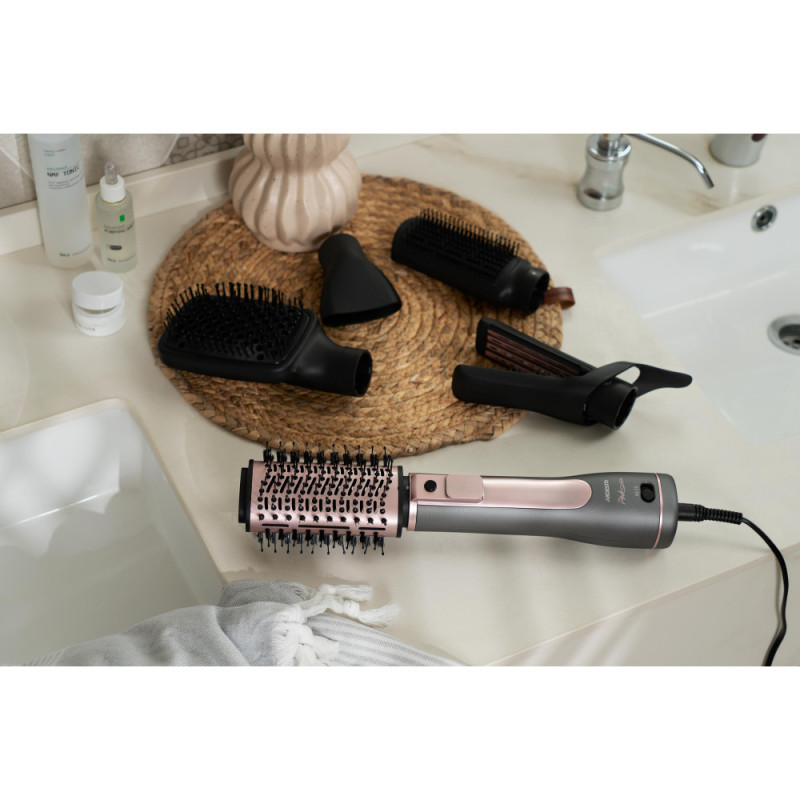 ARDESTO Фен-щётка Brush Pink Touch,1200Вт, 2скорости, 2 темп. режима, LED-дисплей, функция ионизации , 4 насадки, серый+розовый (HD-CR300PT)