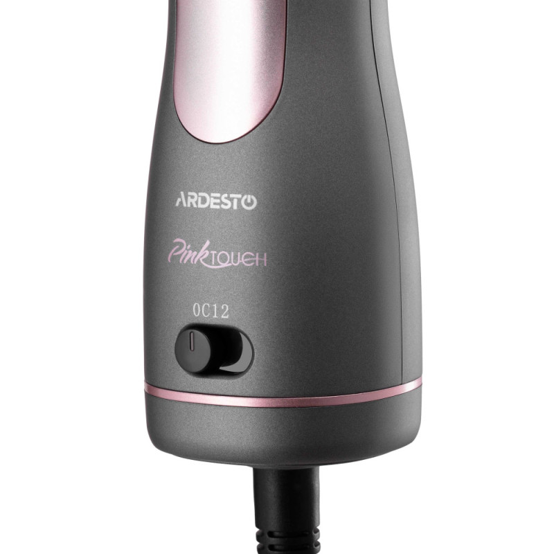 ARDESTO Фен-щётка Brush Pink Touch,1200Вт, 2скорости, 2 темп. режима, LED-дисплей, функция ионизации , 4 насадки, серый+розовый (HD-CR300PT)