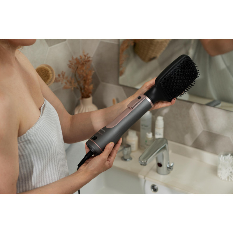 ARDESTO Фен-щётка Brush Pink Touch,1200Вт, 2скорости, 2 темп. режима, LED-дисплей, функция ионизации , 4 насадки, серый+розовый (HD-CR300PT)