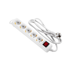 2E Мережевий подовжувач 5XSchuko з вимикачем, 3G*1.5мм, 1.5м, white (2E-U05ESM1.5)