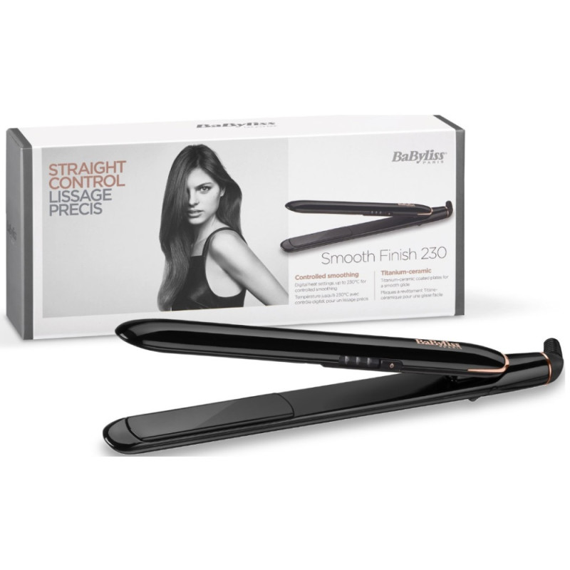 BaByliss Hair straightener, 41V, temp. modes-3, 180-230С, ceramics, black (ST250E)