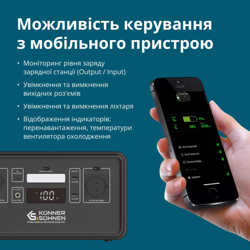 Könner & Söhnen Портативна електростанція Konner&Sohnen KS 500PS, 500Вт, 448Вт·год, LifePo4, 230В, Bluetooth, 4.9кг (KS500PS)