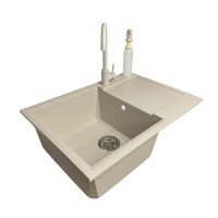 Adamant Kitchen set Horizon Medium, artificial stone, rectang., with drainboard, 700х500х230mm, bowl - 1, over-mounted, Avena + mixer and dispenser (4824296104506)