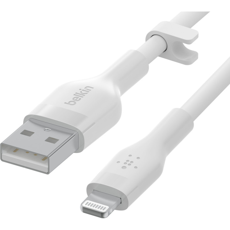 Belkin Cable USB-A - Lightning SILICONE, with clip, 2m, white (CAA008BT2MWH)