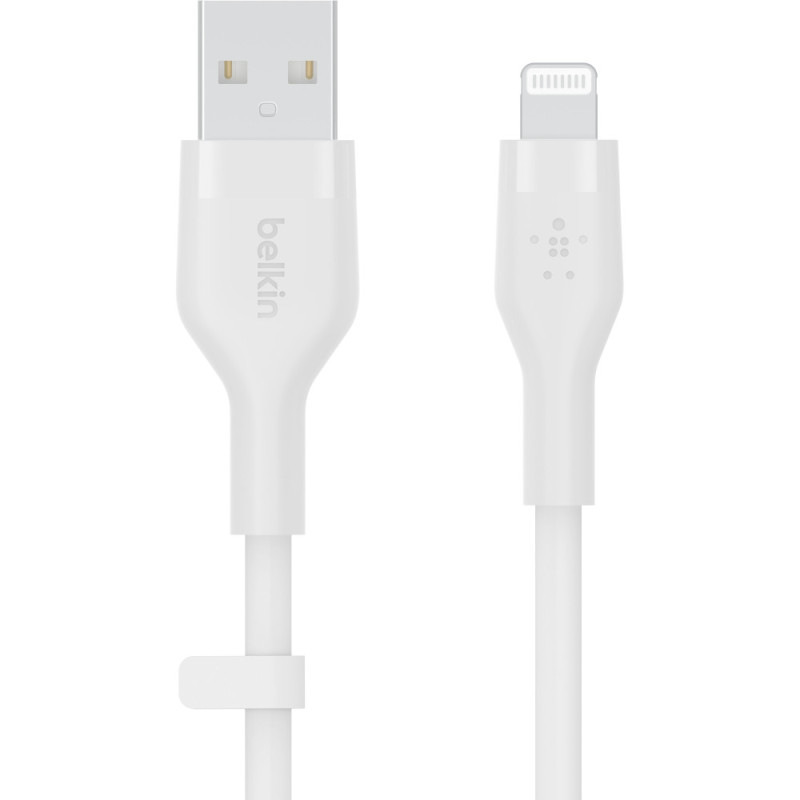 Belkin Cable USB-A - Lightning SILICONE, with clip, 2m, white (CAA008BT2MWH)