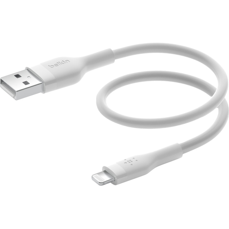 Belkin Cable USB-A - Lightning SILICONE, with clip, 2m, white (CAA008BT2MWH)