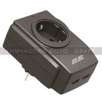 2E Мережевий адаптер 2E 1XSchuko із захистом від сплесків напруги, 2*USB-A, чорний (2E-AD120U)