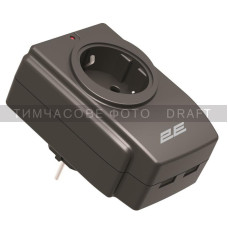 2E Мережевий адаптер 2E 1XSchuko із захистом від сплесків напруги, 2*USB-A, чорний (2E-AD120U)