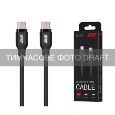 2E Кабель USB-C > USB-C заряджання/синхронізації 2E 2м, 60Вт Type-C, Glow, чорний (2E-CCCC2-BL)