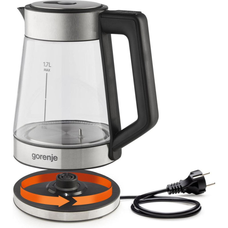 Gorenje Electric kettle, 1.7L, glass + metal, inox (K17TRG)