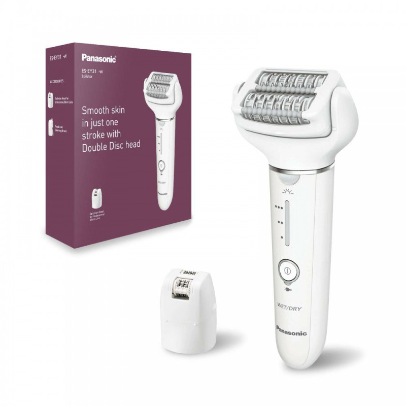 Panasonic Epilator, rechargeable, tweezers.-60, dry+wet, nozzles-2, case, white (ES-EY31-W520)