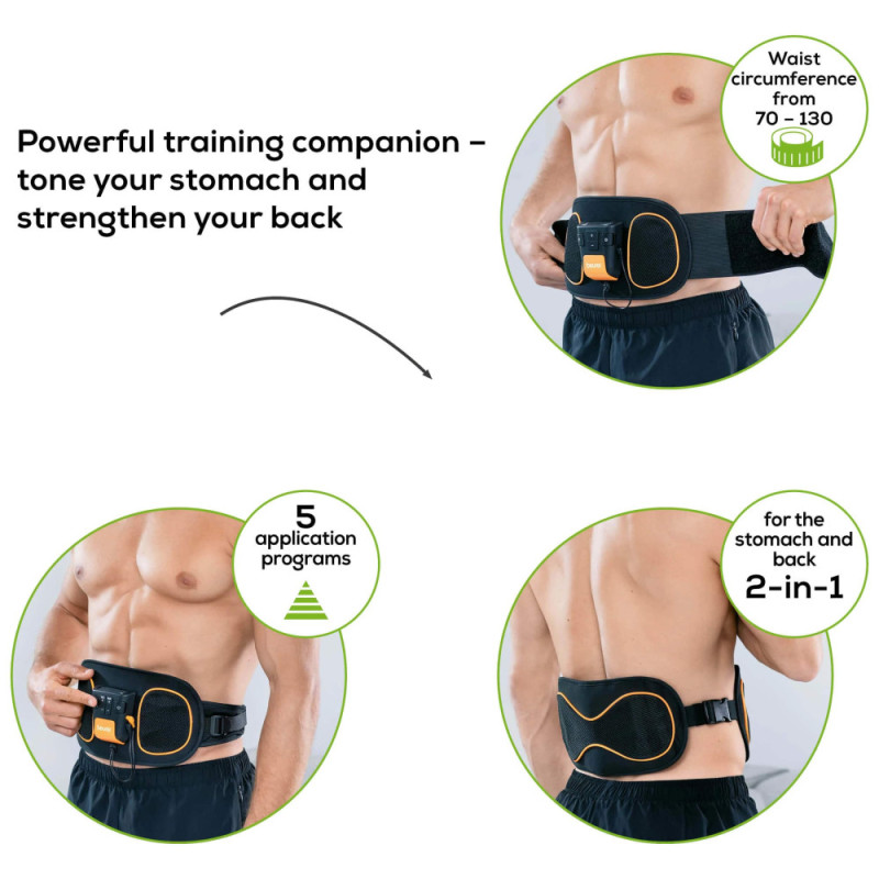 Beurer muscle stimulation abdominal and back muscle belt, АААх3, 0.35kg, belt, 5 training programmes, black (EM_39)