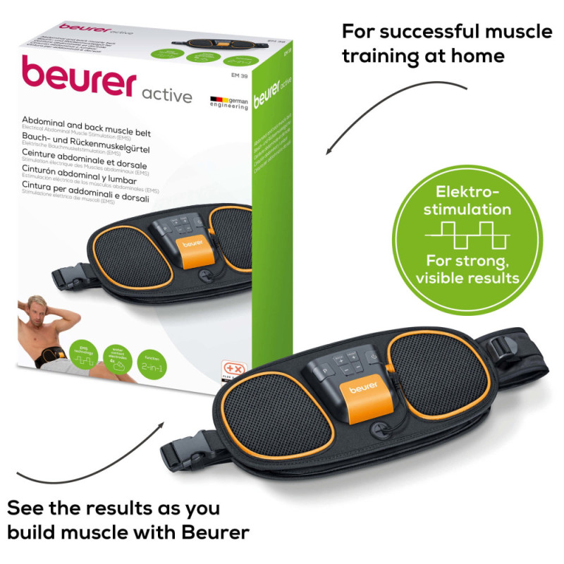 Beurer muscle stimulation abdominal and back muscle belt, АААх3, 0.35kg, belt, 5 training programmes, black (EM_39)