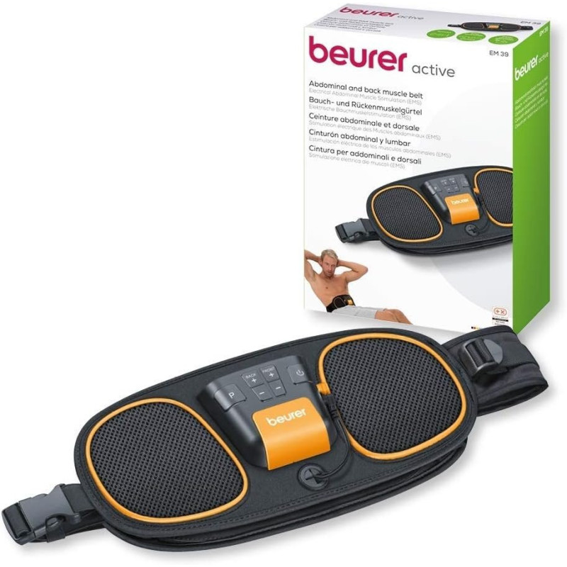 Beurer muscle stimulation abdominal and back muscle belt, АААх3, 0.35kg, belt, 5 training programmes, black (EM_39)