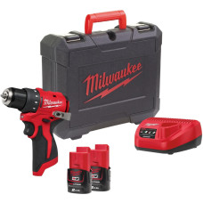 Milwaukee Шурупокрут-дриль акумуляторний M12 BLDDRC-202C 12В 2х2А·год 40Нм 0-550-1700об·хв ЗП C12C кейс 1.2кг (4933499686)