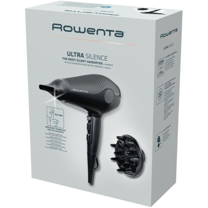 Rowenta Фен Ultra Silence, 2100Вт, режимов-3, ионизиция, хол. обдув, черный (CV6430F0)