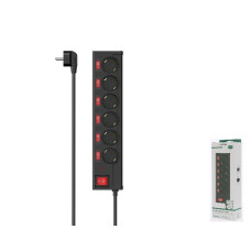 HAMA Protector-extender surge 6хТип F, 3х1.5мм2, 16А, 1,4м, black (00223158)