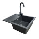 Adamant Minimal, artificial stone, rectang., with drainboard, 615х495х200mm, bowl - 1, over-mounted, graphite + mixer (1824296912313)