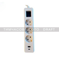 2E surge protector 5xType F, 3x1.5mm2, 16A, 1xUSB-A, 1xUSB-C, with overload protection, 3m, white (2E-SP315M3USBWH)
