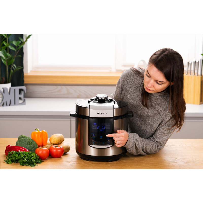 ARDESTO Multicooker-pressure cooker MPC-P226, 900W, bowl-6L, electronic control, recipes book, inox+plastic, silver