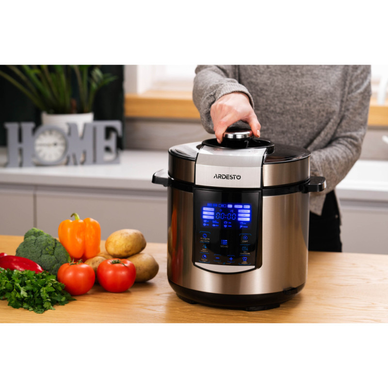 ARDESTO Multicooker-pressure cooker MPC-P226, 900W, bowl-6L, electronic control, recipes book, inox+plastic, silver