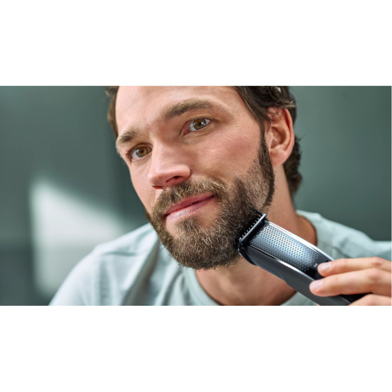 Philips Триммер Beardtrimmer series 5000 для бороды и усов, сеть+акум., насадок-2, чехол, сталь, черный (BT5515/70)