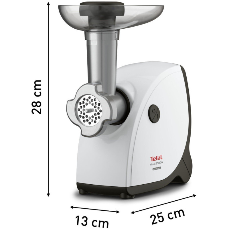 Tefal meat grinder HV4, 1400W, 1.7kg/min, 2 cutting plates, sausages nozzle, plastik, white-black (NE463138)