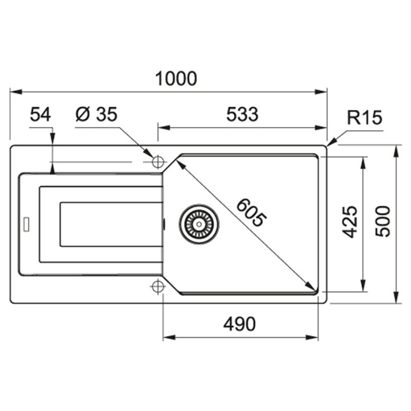 Franke Urban UBG 611-100 XL[Мойка кухонная Urban, фрагранит, прямоуг., с крылом, 1000х500х220мм, чаша- 1, накладная, UBG 611-100 XL , серый камень] (114.0574.934)