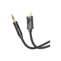 Кабель мультимедийный Lightning to 3.5mm M 1.0m silicone black HOCO (6942007625494)