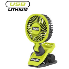 Ryobi Cordless fan clip USB Lithium RCF4-0 4V 3800rpm rotation 325° swivel 180° 2 speeds 0.29kg without battery and charger (5133006130)