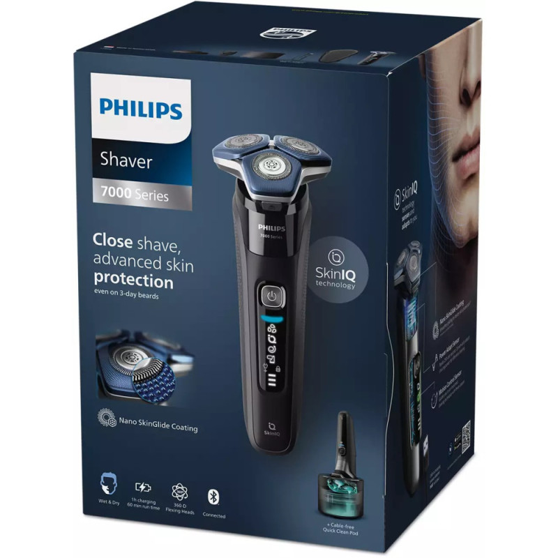Philips electric shaver rotary, razor head-3, Li-Ion, dry+wet, trimmer, black (S7886/58)
