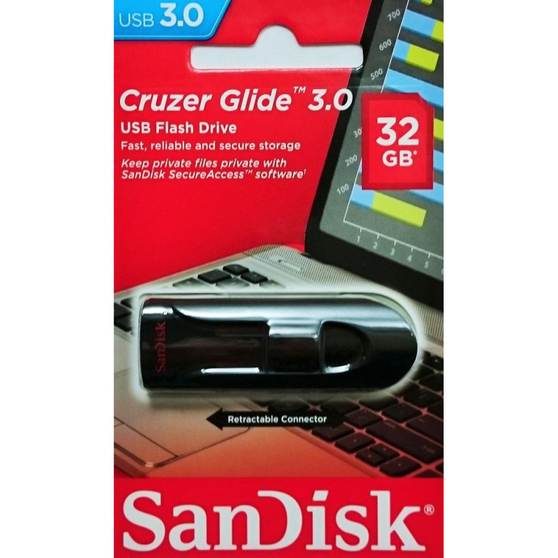 SanDisk 32GB USB 3.0 Type-A Cruzer Glide Black (SDCZ600-032G-G35)