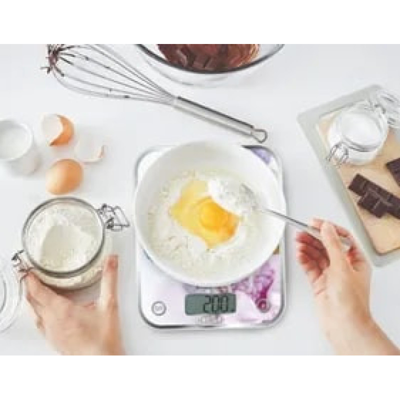 Tefal scales for kitchen Optiss Cake 5кг, AAAx2 included, glass, colorful (BC5121V1)