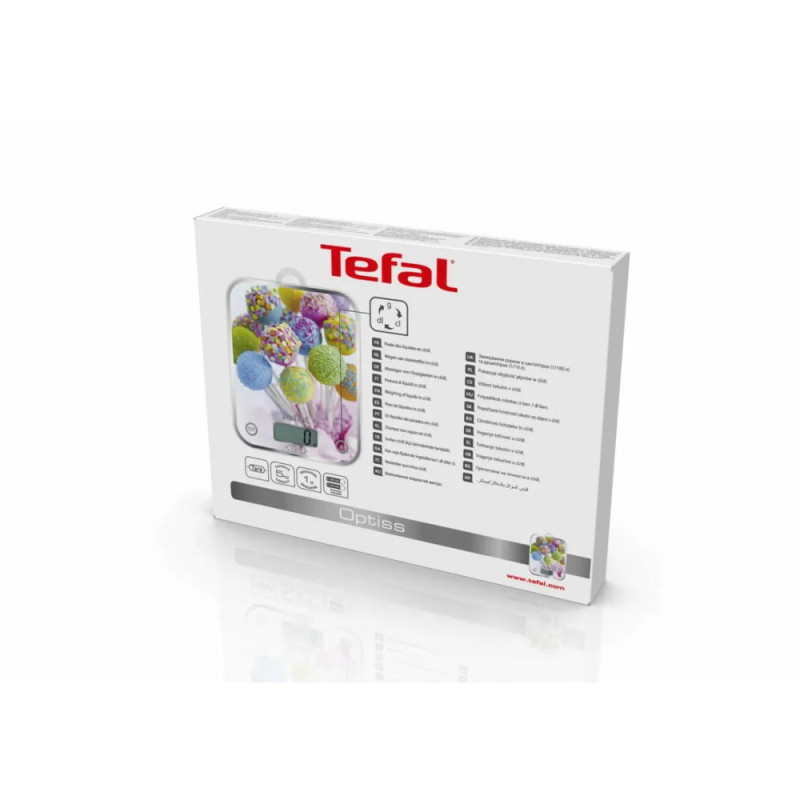 Tefal scales for kitchen Optiss Cake 5кг, AAAx2 included, glass, colorful (BC5121V1)