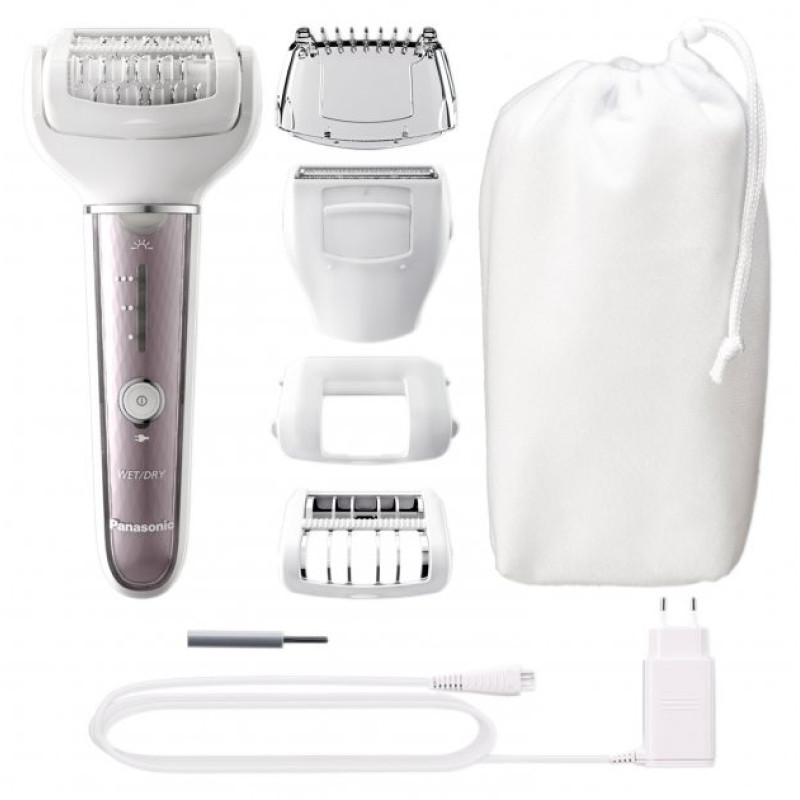 Panasonic Epilator, rechargeable, tweezers.-60, dry+wet, nozzles-4, case, white - purple (ES-EL7A-S520)
