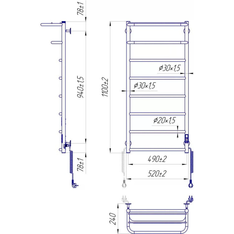 Mario Towel Dryer Hotel-І 1090х530-240 electric TR К (2.3.6204.11.P)