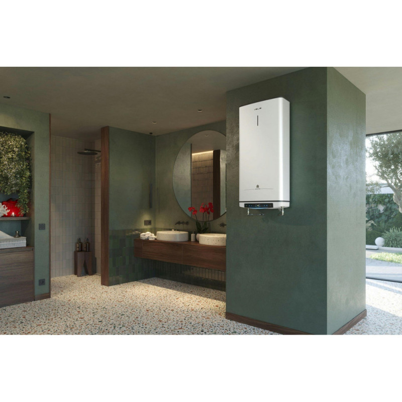 Ariston Electric water heater. flat slim VELIS PRO DRY WIFI 100 EU, 100l, 2*1,5kW, dry ten, un. installation, electric control, B, Italy, White (3100910)