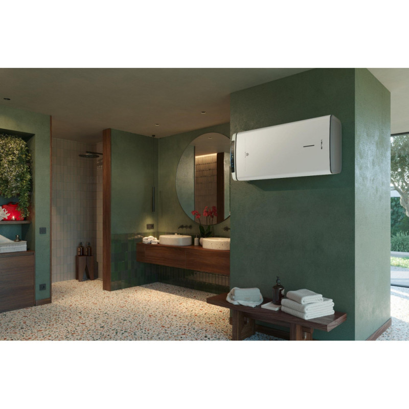 Ariston Electric water heater. flat slim VELIS PRO DRY WIFI 100 EU, 100l, 2*1,5kW, dry ten, un. installation, electric control, B, Italy, White (3100910)