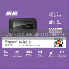 2E Мобільний маршрутизатор 2E PowerLink (MiFi-2 2025) N150, LTE, Wi-Fi4, 1xType-C, 1xCRC9, 3000мА•год чорний (794300866717)