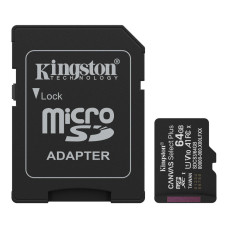 Kingston Карта пам'яті Kingston microSD 64GB C10 UHS-I A1 V10 R100MB/s + SD (SDCS3/64GB)