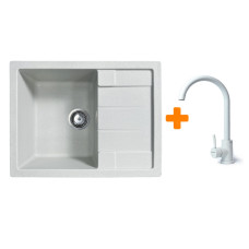 Adamant Набор кухонный Anila, искуственный камень, прямоуг., с крылом, 645х495х200мм, чаша - 1, врезная, Old stone + смеситель (182496910310)