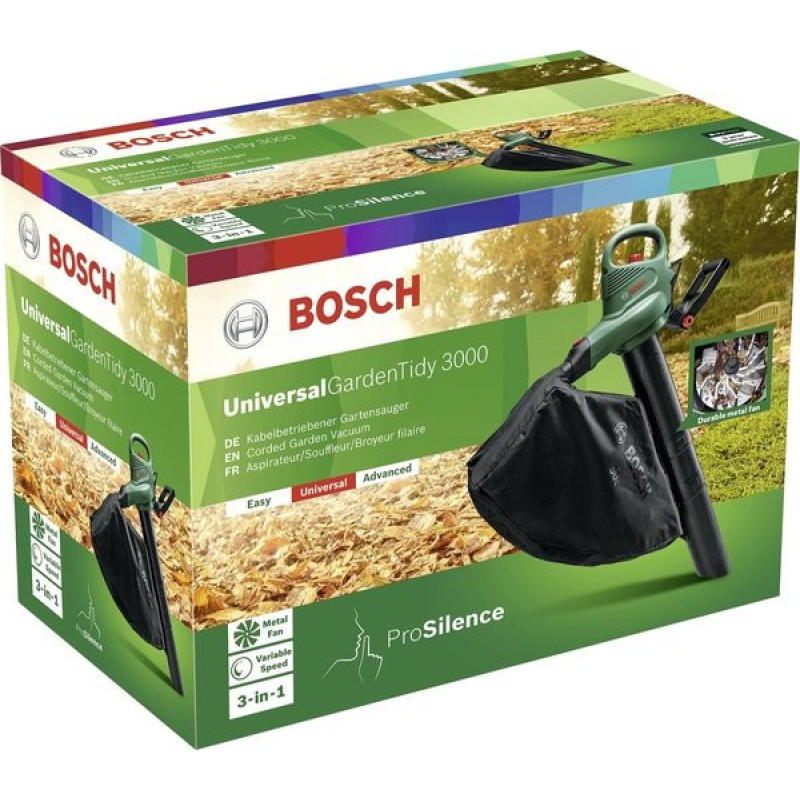 Bosch Повітродув-пилосос садовий Universal GardenTidy 3000 3000Вт 285км/год 576куб/год мішок 50л 3.4кг (0.600.8B1.001)