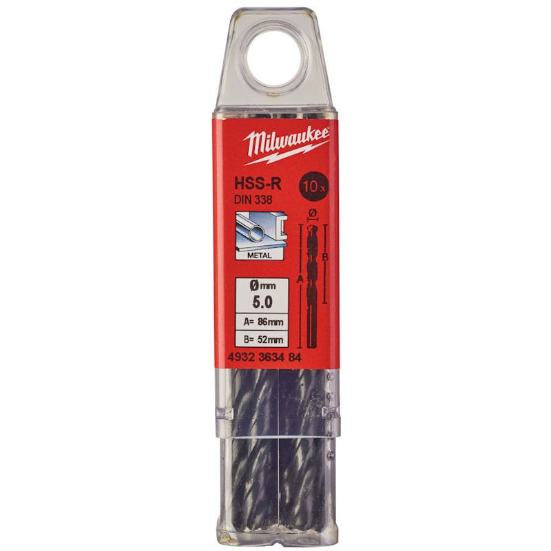 Milwaukee HSS-R Metal Drill, 5x52x86mm, 10pcs (4932363484)