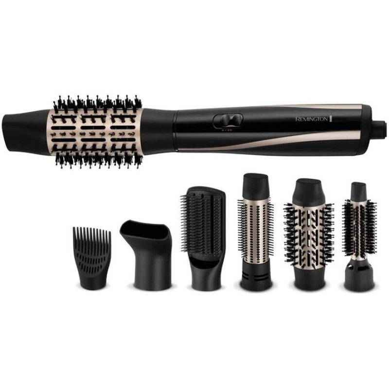 Remington Фен-щітка Blow Dry & Style Caring, 1200Вт, 2 режими, іоніз-я, хол. обдув, кейс для зберігання, кераміка, чорно-золотий (AS7700)