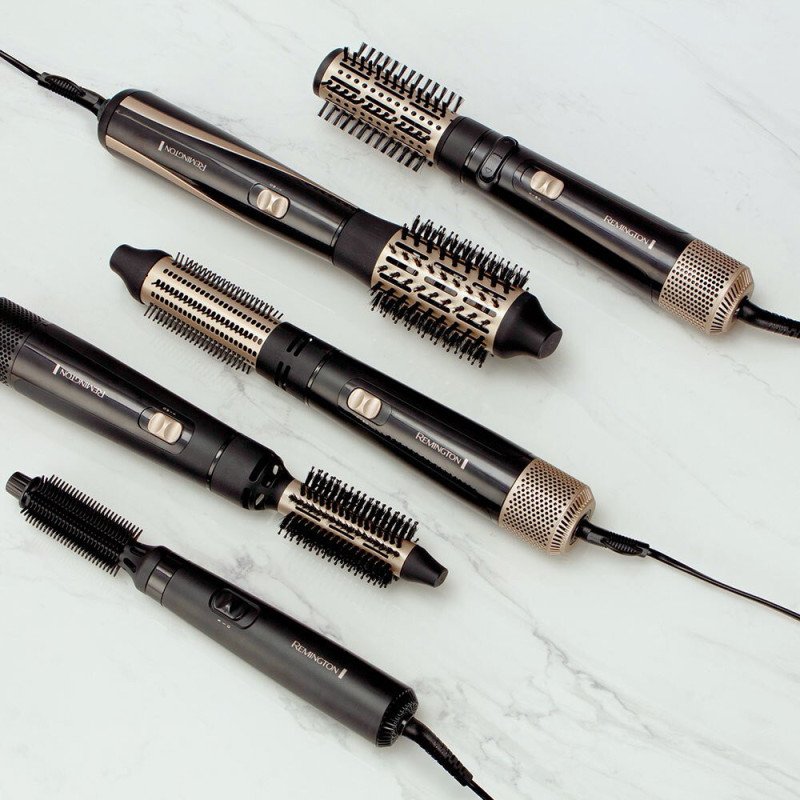 Remington Фен-щітка Blow Dry & Style Caring, 1200Вт, 2 режими, іоніз-я, хол. обдув, кейс для зберігання, кераміка, чорно-золотий (AS7700)