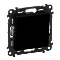 Legrand Переключатель 2-х клавишный Valena Life, 10AX, 250V, автоматические клеммы, матовый черный (756308)